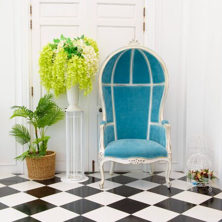 blue leather chairの写真素材