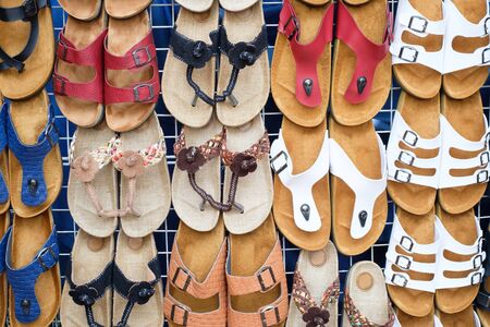 leather sandals in shopの写真素材