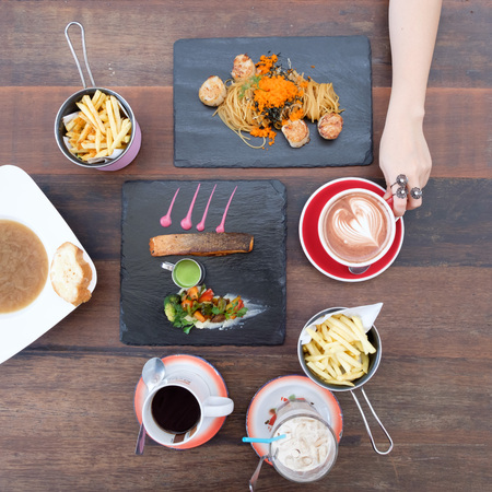 Top view of a woman having foodの写真素材