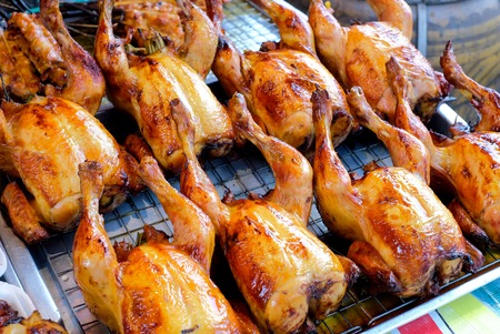 roast chicken in the  marketの写真素材