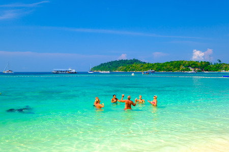 people relaxing on a Bundhaya beach koh lipe ,Thailand, in December 23, 2018.のeditorial素材