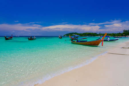 long-tailed boat on Bundhaya beach Koh LIPE Thailandの写真素材