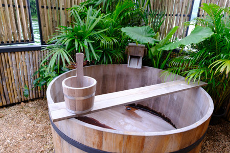 Japanese  open air Bath in the hotelの写真素材