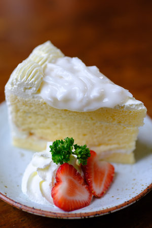 Coconut cake on white plateの写真素材