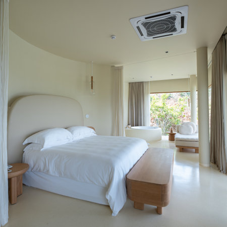 bedroom interior with bathtubの写真素材