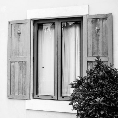 black and white old windowの写真素材