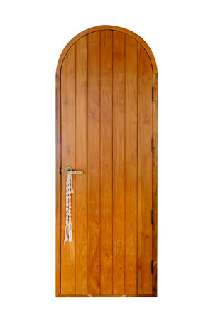Wooden door isolate on whiteの写真素材