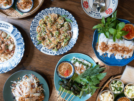 vietnam food background in the restaurant,top viewの写真素材