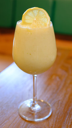 lemon juice frappe in restaurantの写真素材