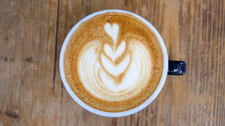 hot mocha on the wood table in the coffee shopの写真素材