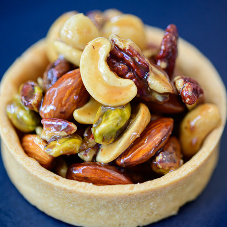 mixed nut tart in the coffee shopの写真素材