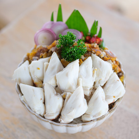 crab meat on rice  in the coffee shopの写真素材