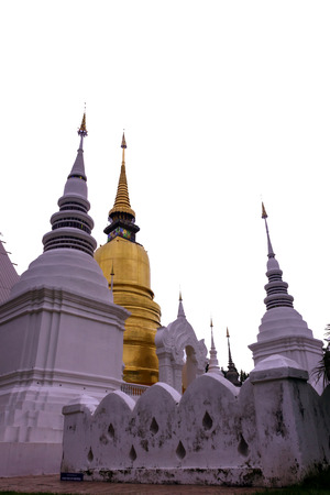 Buddhist temple with large number of white chedisの写真素材