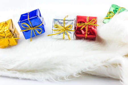 Beautiful gift boxes isolated on whiteの写真素材