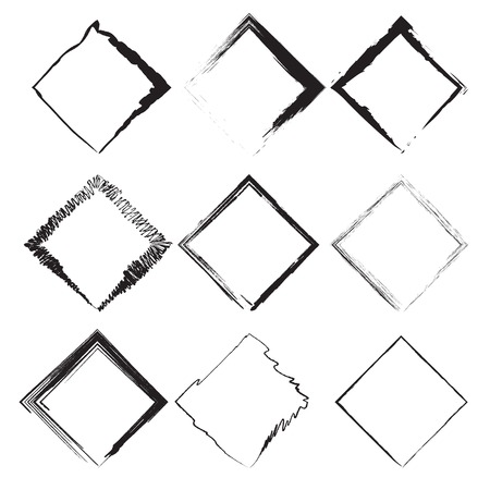 Set of black grunge frames isolated on white background.のイラスト素材