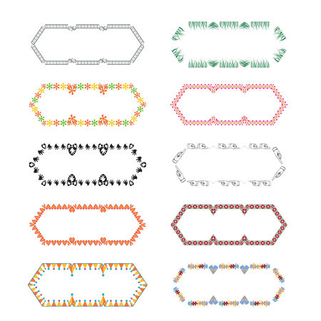 Vintage photo frames set, drawing doodle style, antigue ornamental and cute photo colored frames for decoration and design.のイラスト素材