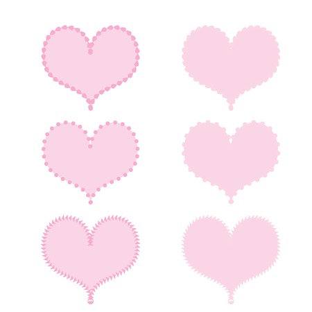 Vector illustration of six hearts in different styles.のイラスト素材