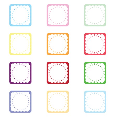 Vintage photo frames set, drawing doodle style, antigue ornamental and cute photo colored frames for decoration and design のイラスト素材