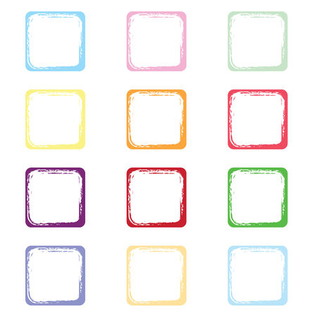 Vintage photo frames set, drawing doodle style, antigue ornamental and cute photo colored frames for decoration and design のイラスト素材