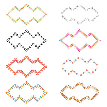 Vintage photo frames set, drawing doodle style, antigue ornamental and cute photo colored frames for decoration and design.のイラスト素材