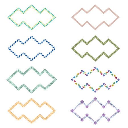 Vintage photo frames set, drawing doodle style, antigue ornamental and cute photo colored frames for decoration and design.のイラスト素材