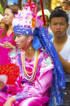 Chiang Mai, THAILAND-APRIL  6  Poi Sang long festival, a ceremony where boys become novice monk, during in parade around township on April 6, 2014 in , Chiang Mai Thailandのeditorial素材