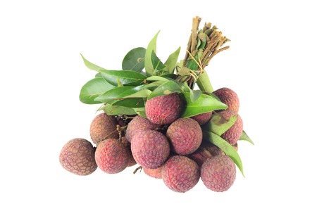 Lychee, bunch of fresh lychees isolated on white background の写真素材