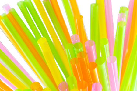 Colorful drinking straws on a white background.の写真素材