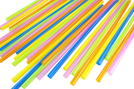 Colorful drinking straws on a white background の写真素材