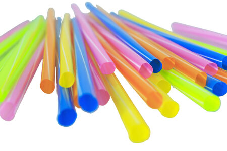 Colorful drinking straws on a white background の写真素材