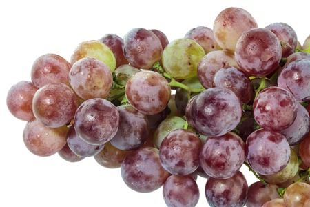 Fresh red grapes with water drop, closeup on white background.の写真素材