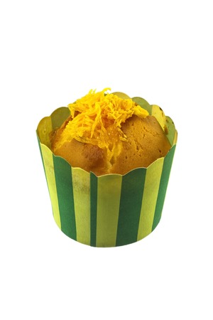 Thai Cupcake, Cupcake gold Egg Yolks Thread on white background.の写真素材