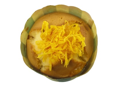 Thai Cupcake, Cupcake gold Egg Yolks Thread on white background.の写真素材