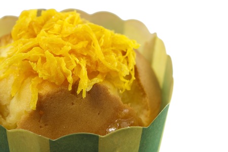 Thai Cupcake, Cupcake gold Egg Yolks Thread on white background.の写真素材