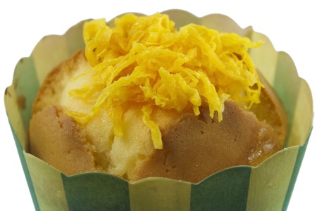 Thai Cupcake, Cupcake gold Egg Yolks Thread on white background.の写真素材