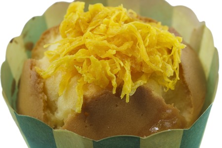 Thai Cupcake, Cupcake gold Egg Yolks Thread on white background.の写真素材