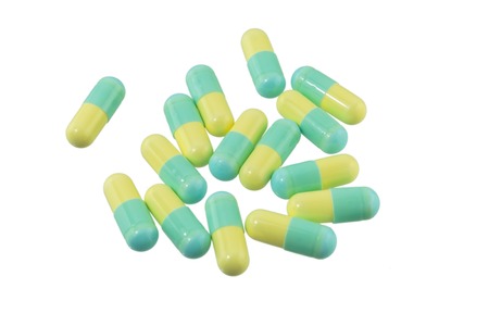 Pills Capsule, closeup of pills capsule isolated on white background.の写真素材