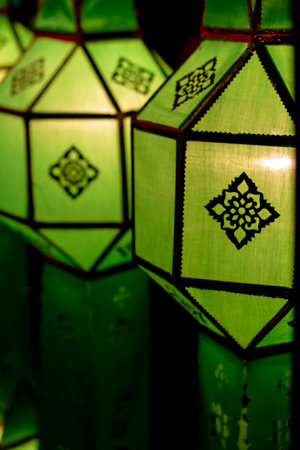 Street lanterns during Loy Krathong festival at Chiang Mai Thailand.の写真素材