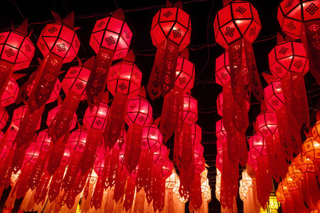 Street lanterns during Loy Krathong festival at Chiang Mai Thailand.の写真素材