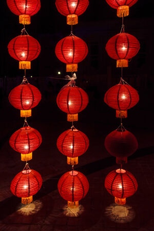 Street lanterns during Loy Krathong festival at Chiang Mai Thailand.の写真素材