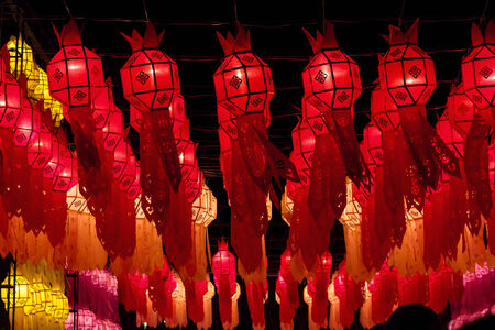 Street lanterns during Loy Krathong festival at Chiang Mai Thailand.の写真素材