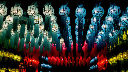 Street lanterns during Loy Krathong festival at Chiang Mai Thailand.の写真素材