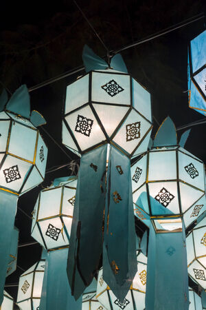 Street lanterns during Loy Krathong festival at Chiang Mai Thailand.の写真素材