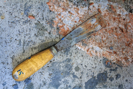 Set of old hand tools on wooden table.の写真素材