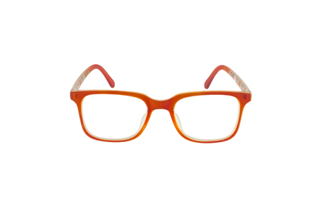 Orange eye glasses isolated on white background.の写真素材