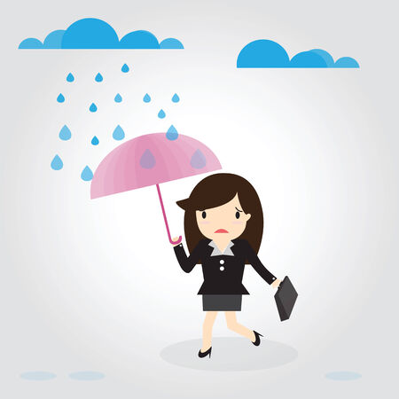 Business woman going to work with umbrella in rainのイラスト素材