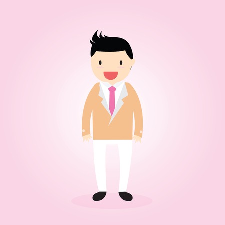 Cartooning  groom on pink ornamental background.のイラスト素材
