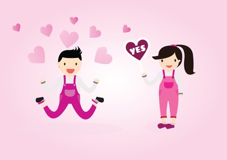 Girl love boy. She answer say yes.のイラスト素材