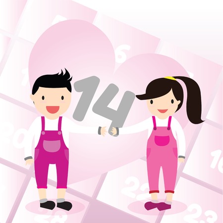 Valentines day. 14 February Valentines Day Calendar Dateのイラスト素材