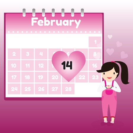 Valentines day. 14 February Valentines Day Calendar Dateのイラスト素材